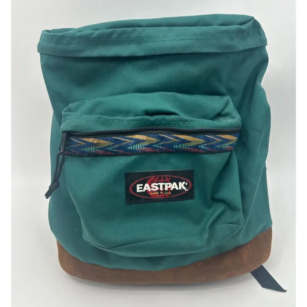 Vintage Eastpak Suede Leather Bottom 0835 Green Backpack Tribal Western Bookbag